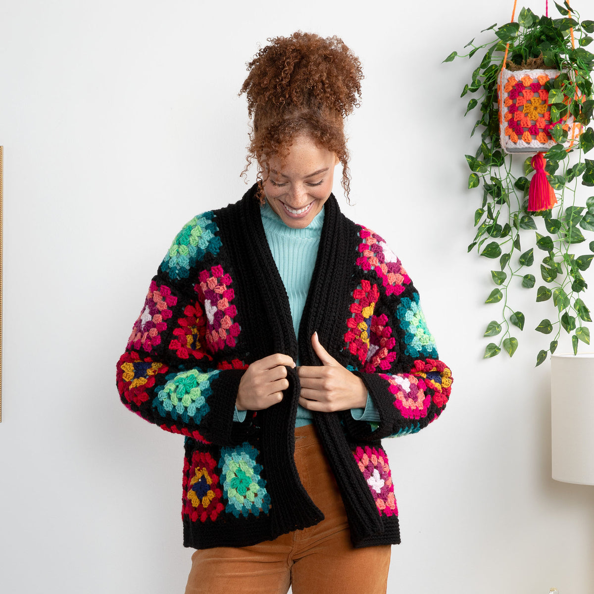 Crochet Cardigan made in Red Heart All in One Granny Square Yarn