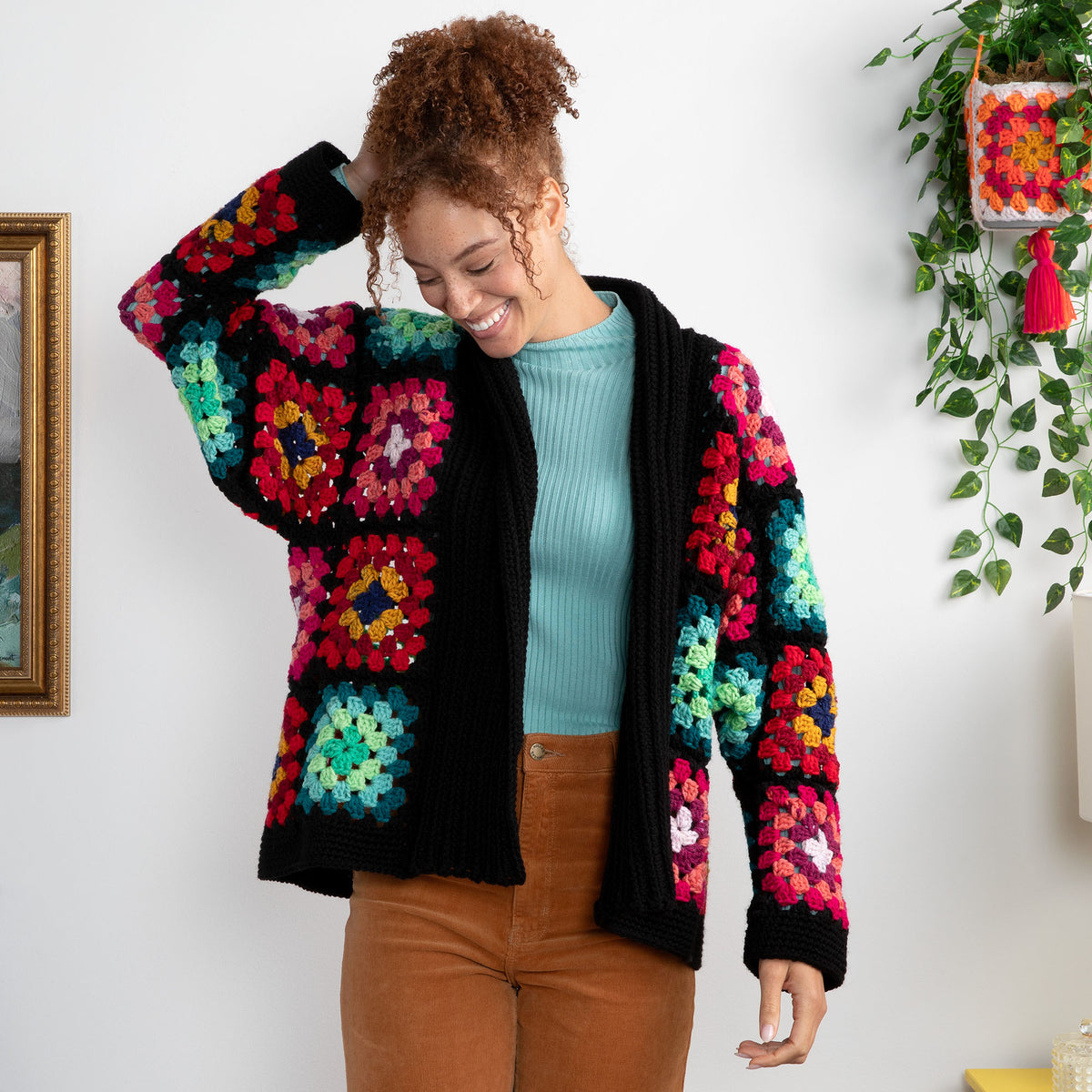Crochet Cardigan made in Red Heart All in One Granny Square Yarn