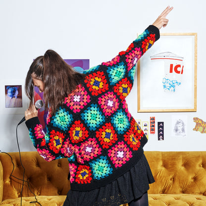 Red Heart Cozy Crochet Granny Cardigan Crochet Cardigan made in Red Heart All in One Granny Square Yarn