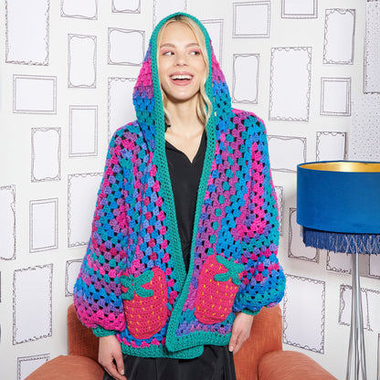 Red Heart Strawberry Patch Crochet Hexi Cardigan Crochet Cardigan made in Red Heart Yarn