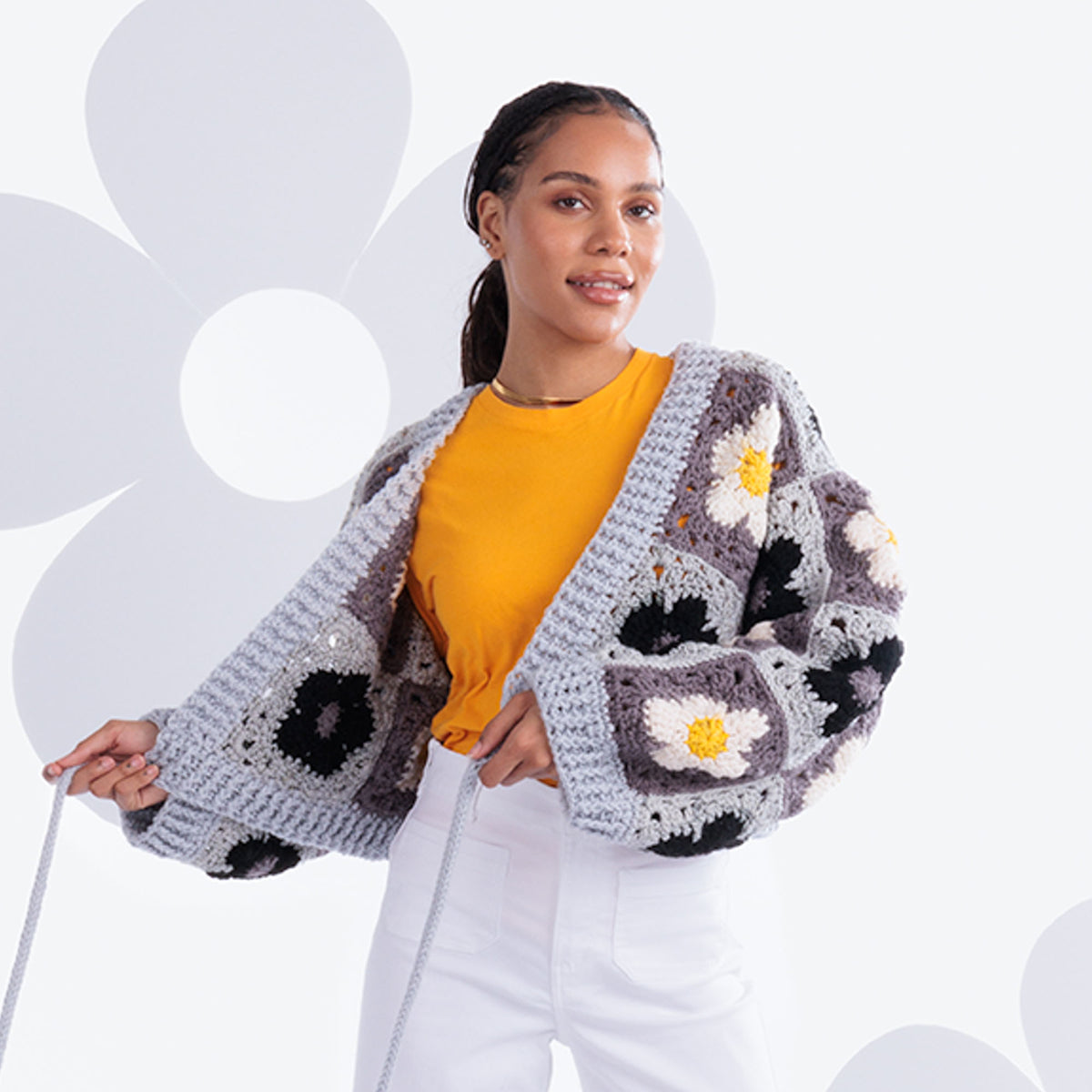 Crochet Flower Power Wrap Cardigan made using Red Heart yarn