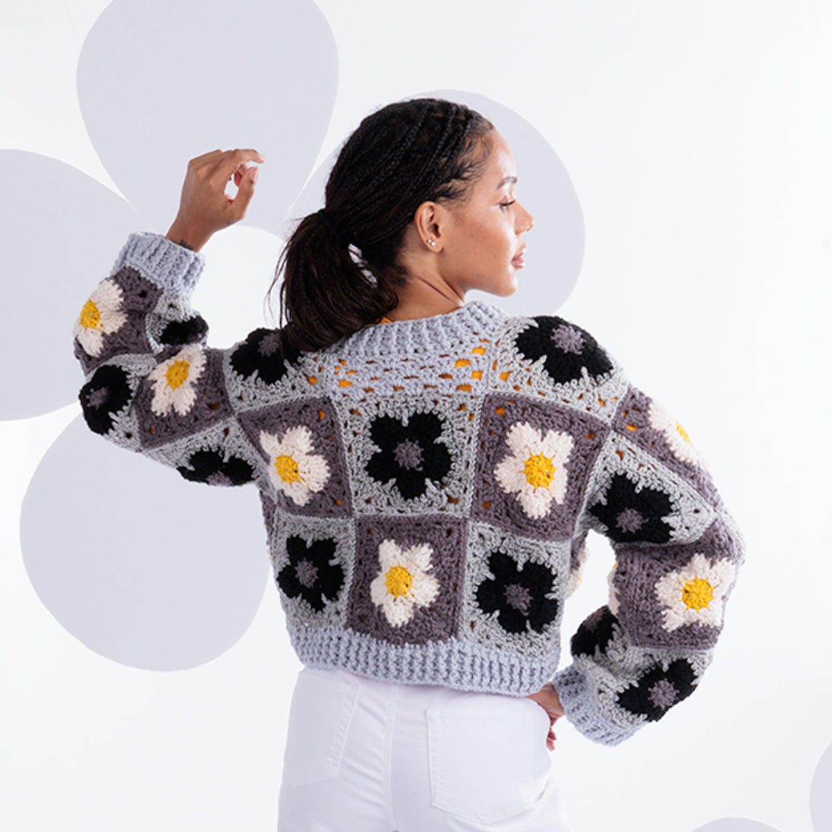 Crochet Flower Power Wrap Cardigan made using Red Heart yarn