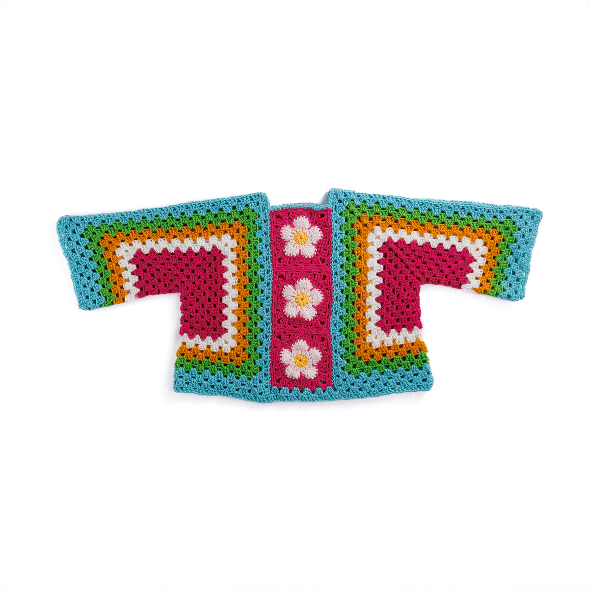 Blooming Hexi Crochet Pullover made using Red Heart yarn