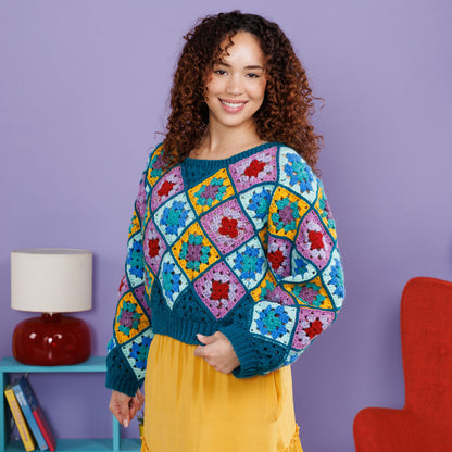Red Heart Grannies on-a-bias Crochet Pullover Grannies On-A-Bias Crochet Pullover made using Red Heart yarn