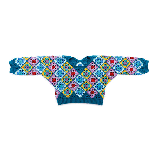 Grannies On-A-Bias Crochet Pullover made using Red Heart yarn