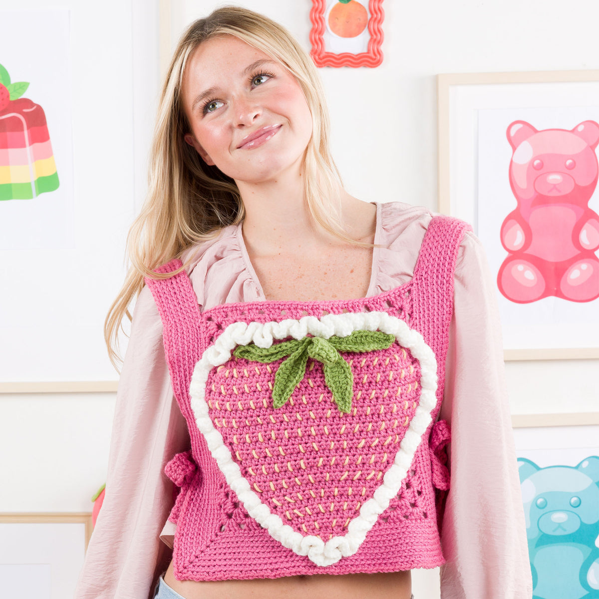 Sweet Berry Crochet Tabard Vest made using Red Heart yarn
