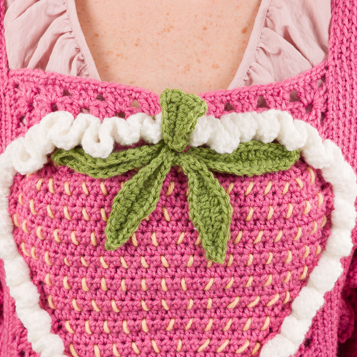 Sweet Berry Crochet Tabard Vest made using Red Heart yarn