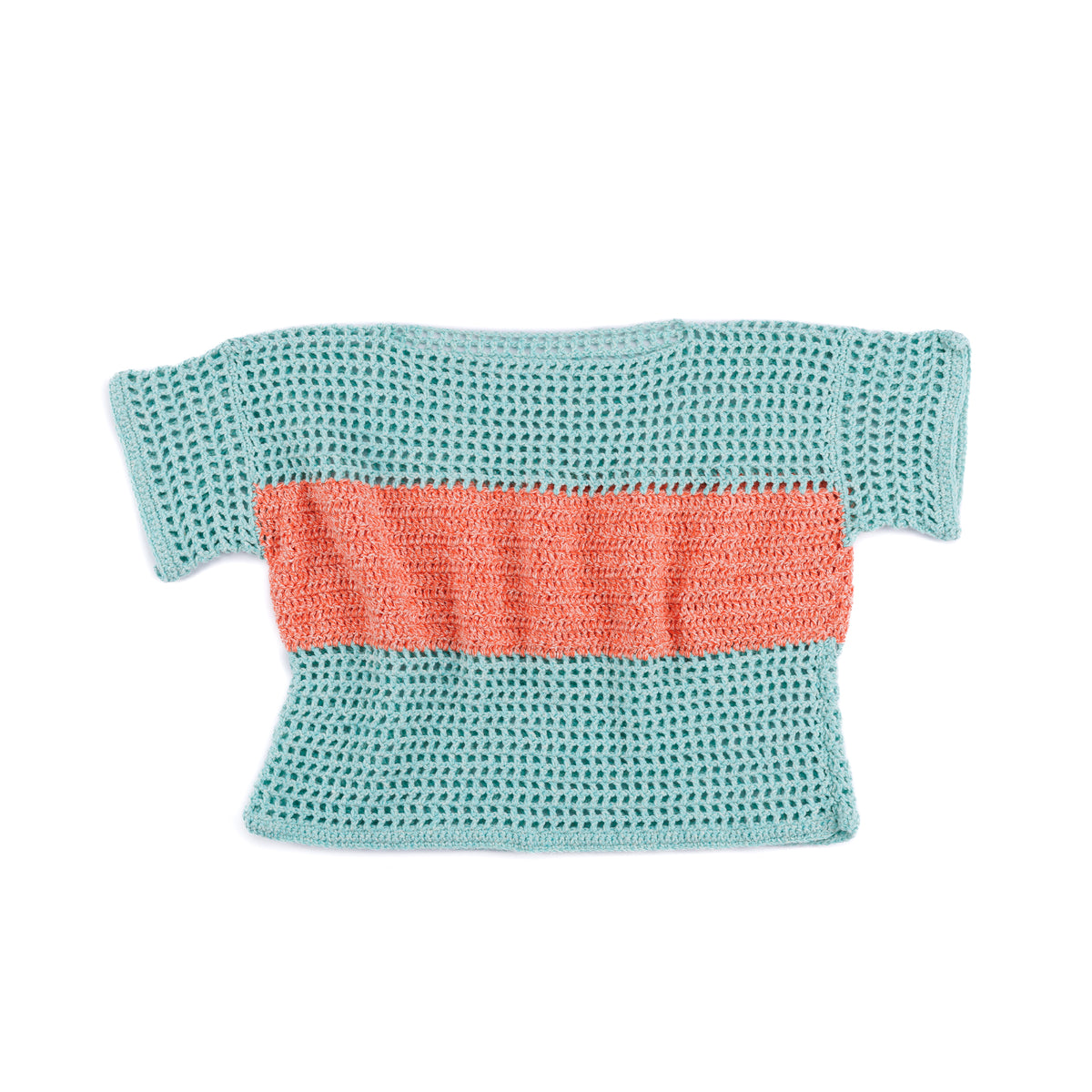 Boxy Stripe Crochet T-Shirt made using Red Heart yarn
