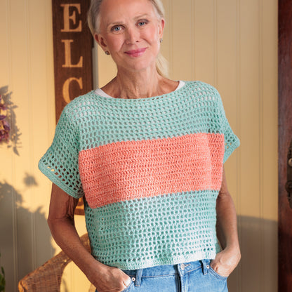 Red Heart Boxy Stripe Crochet T-Shirt Boxy Stripe Crochet T-Shirt made using Red Heart yarn