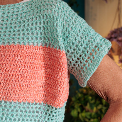 Red Heart Boxy Stripe Crochet T-Shirt Boxy Stripe Crochet T-Shirt made using Red Heart yarn