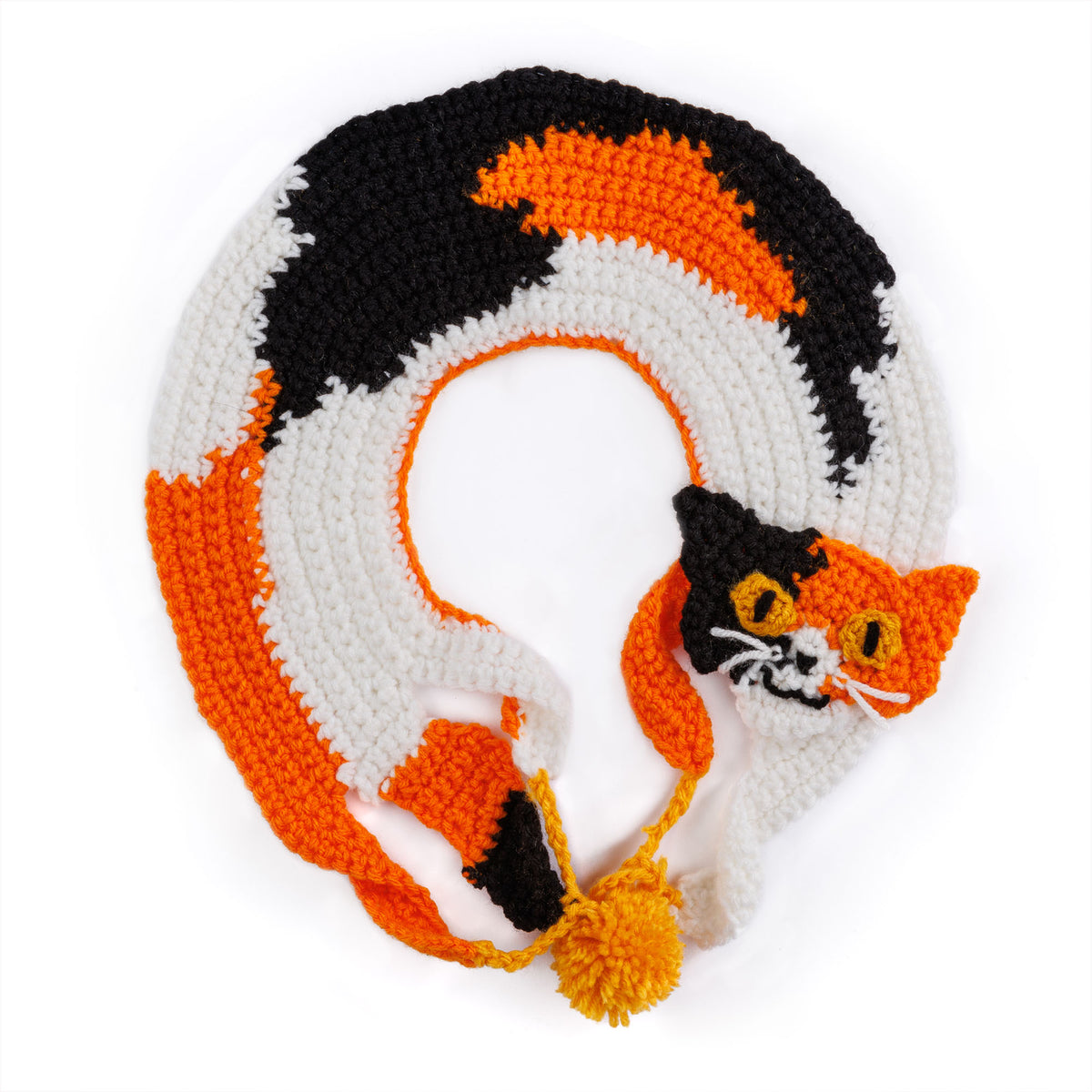 Crochet Calico Cat Collar made using Red Heart yarn