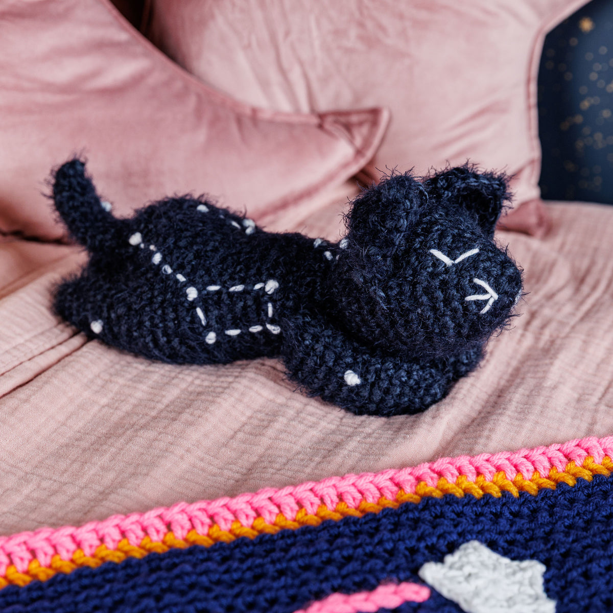 Crochet Sleepy Time Kitty made using Red Heart yarn