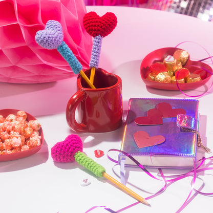 Red Heart Crochet Heart Pencil Toppers Crochet Heart Pencil Toppers made using Red Heart yarn