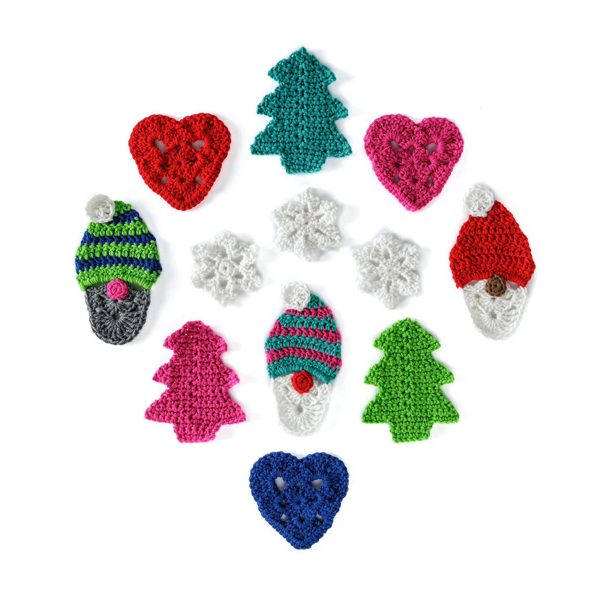 Ho Ho Holiday Christmas Crochet Appliques made using Red Heart yarn