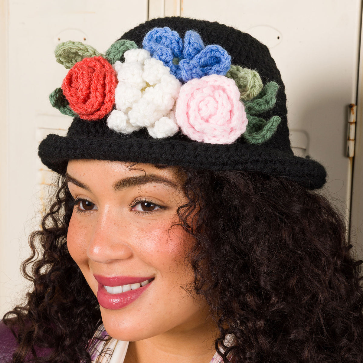 Bowled Over Crochet Hat made using Red Heart yarn