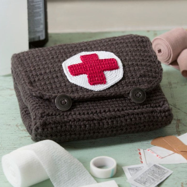 Cares Crochet First Aid Kit made using Red Heart yarn