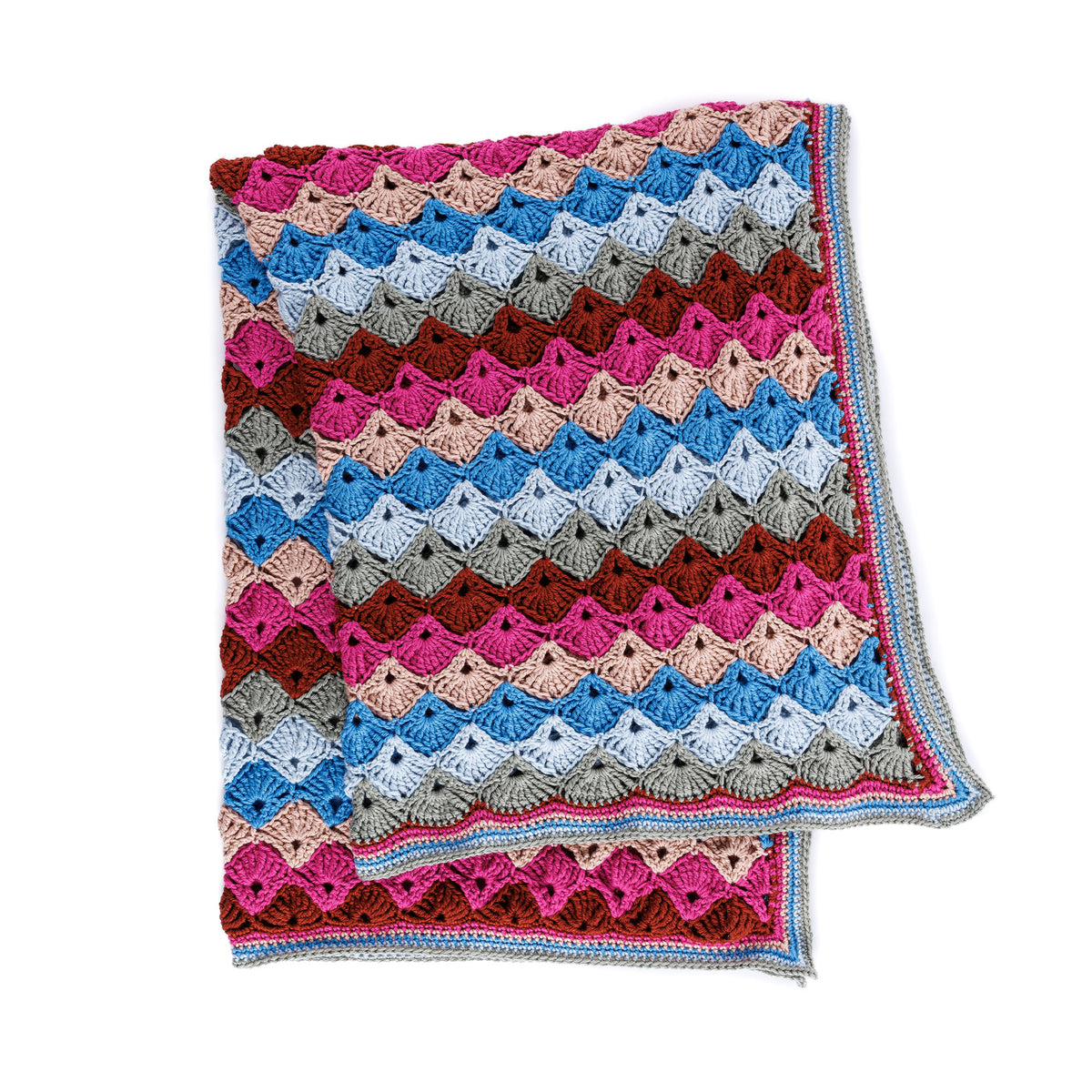 Twilight Sea Shells Throw made using Red Heart yarn