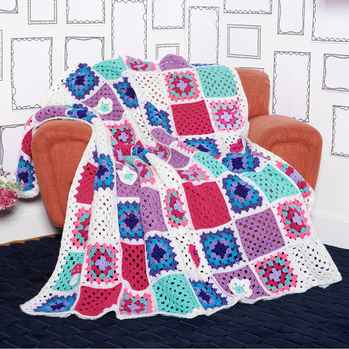 Crochet Blanket made in Red Heart All in One Granny Square","Super Saver Yarn