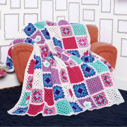 Red Heart Pretty Patches Crochet Blanket Crochet Blanket made in Red Heart All in One Granny Square","Super Saver Yarn