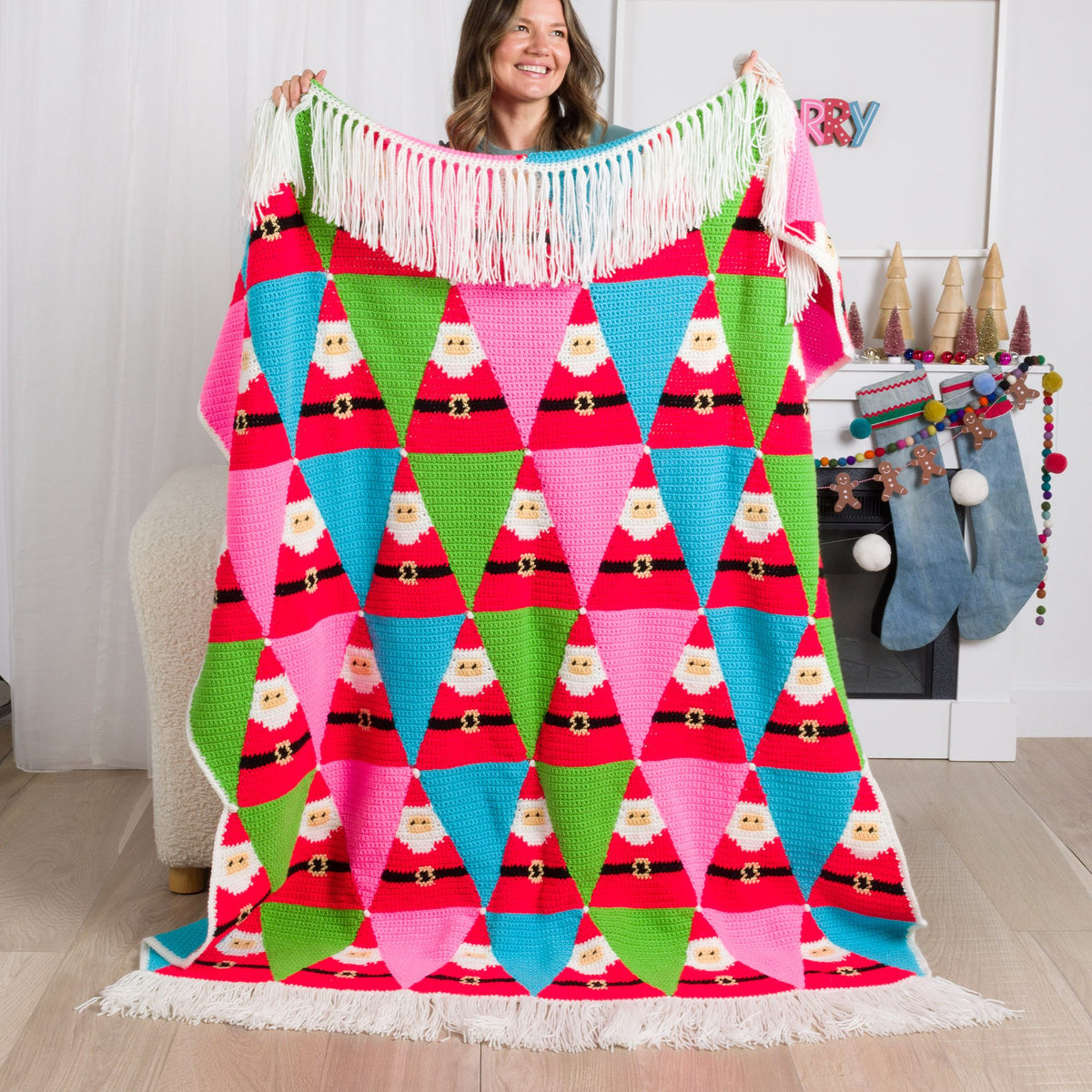 Santa'S Coming To Town Crochet Blanket made using Red Heart yarn
