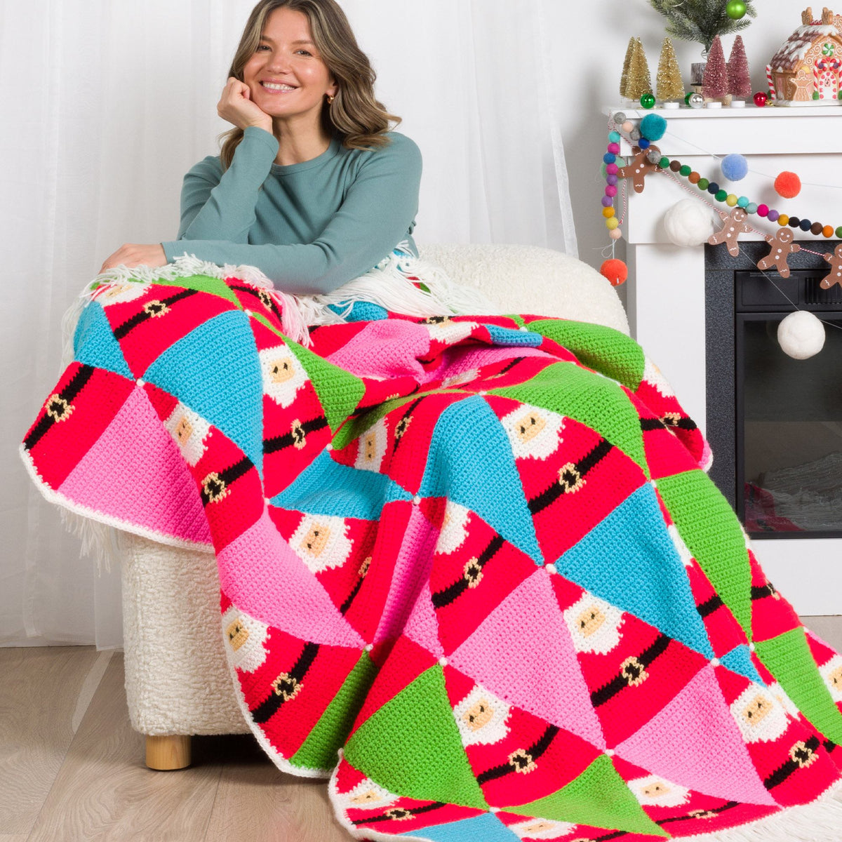 Santa'S Coming To Town Crochet Blanket made using Red Heart yarn
