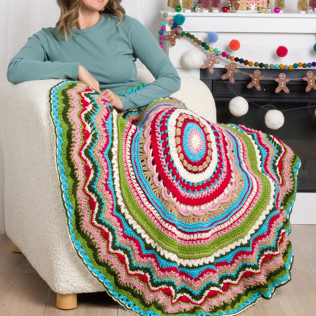 Study Of Christmas Cookies Blanket made using Red Heart yarn