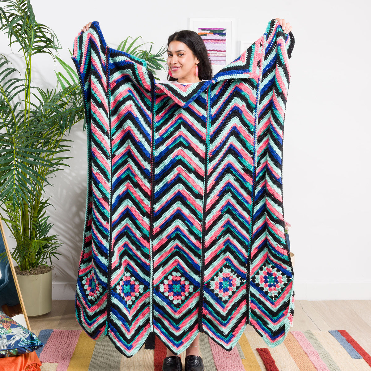 Diamond Edge Crochet Blanket made using Red Heart yarn