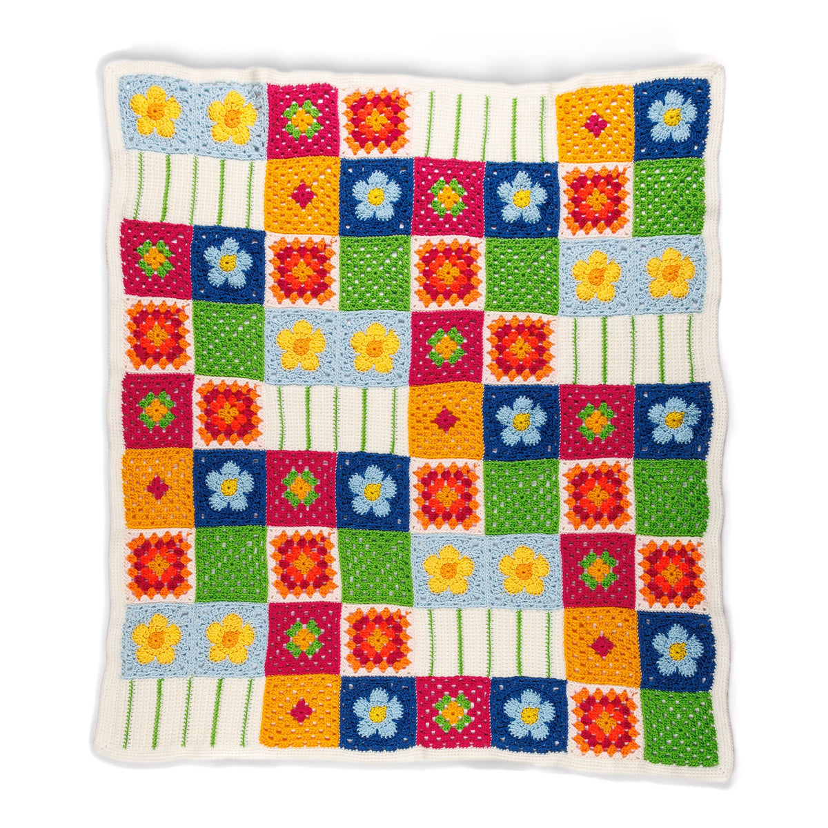 Crochet Garden Patch Blanket made using Red Heart yarn