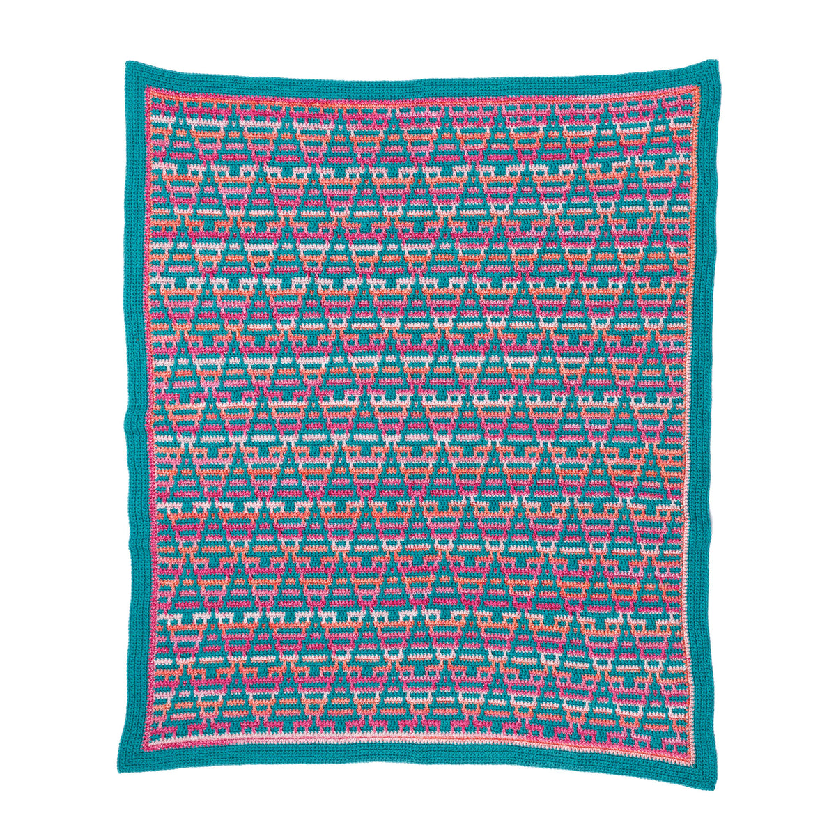 Sunrise Forest Mosaic Crochet Blanket made using Red Heart yarn