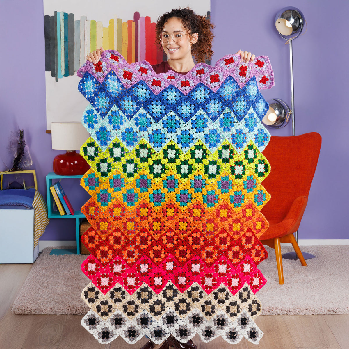 Crochet Spectrum Of Squares Blanket made using Red Heart yarn