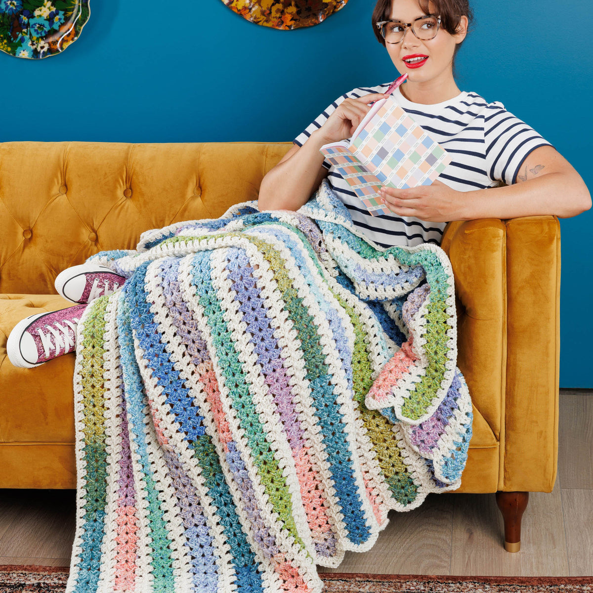 Zippy Strips Crochet Blanket made using Red Heart yarn