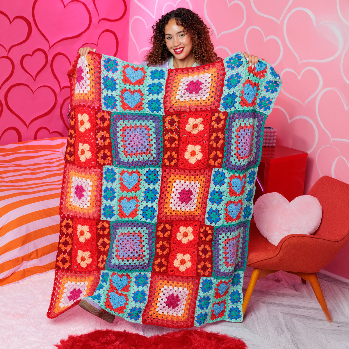 Positively Zany Crochet Blanket made using Red Heart yarn