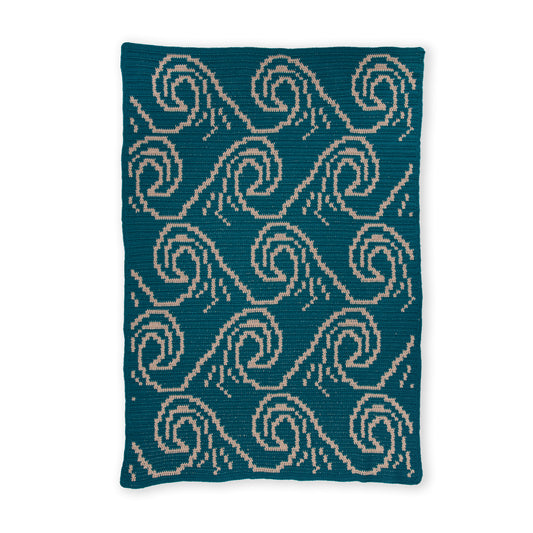 It'S Just A Wave Crochet Blanket made using Red Heart yarn on a white background