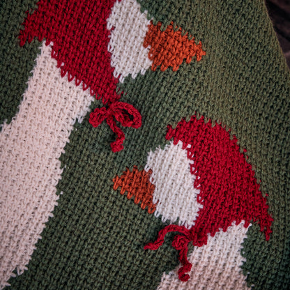 Red Heart Holiday Geese Crochet Blanket Holiday Geese Crochet Blanket made using Red Heart yarn in a styled lifestyle setting