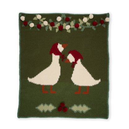 Red Heart Holiday Geese Crochet Blanket Holiday Geese Crochet Blanket made using Red Heart yarn on a white background