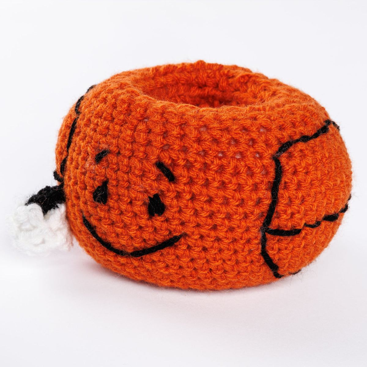 Crochet Basketball Can Cozy made using Red Heart yarn