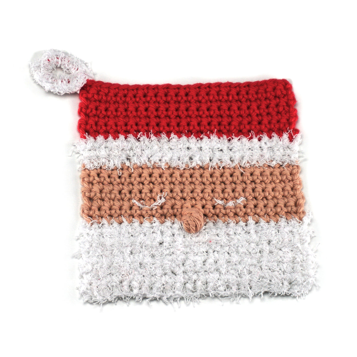 Santa Cloth Crochet Dishcloth made using Red Heart yarn