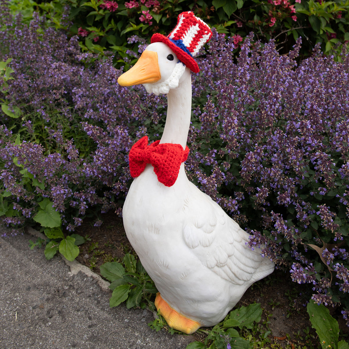 Uncle Sam Crochet Hat & Beard made using Red Heart yarn in a styled lifestyle setting