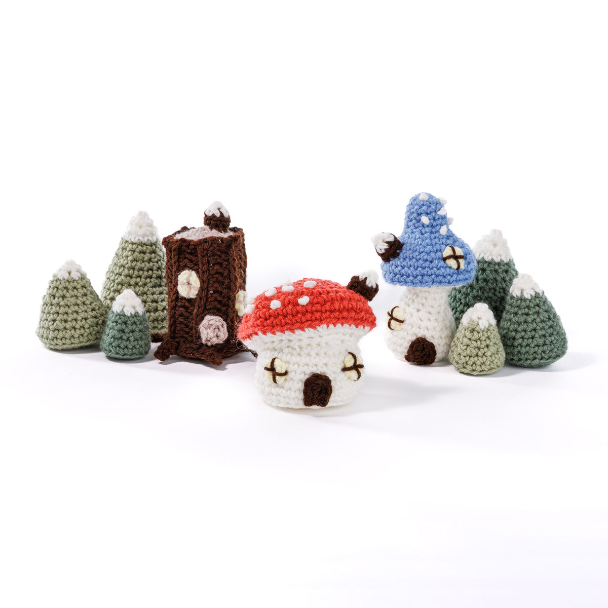 Toadstool Hollow Crochet Village Scene made using Red Heart yarn