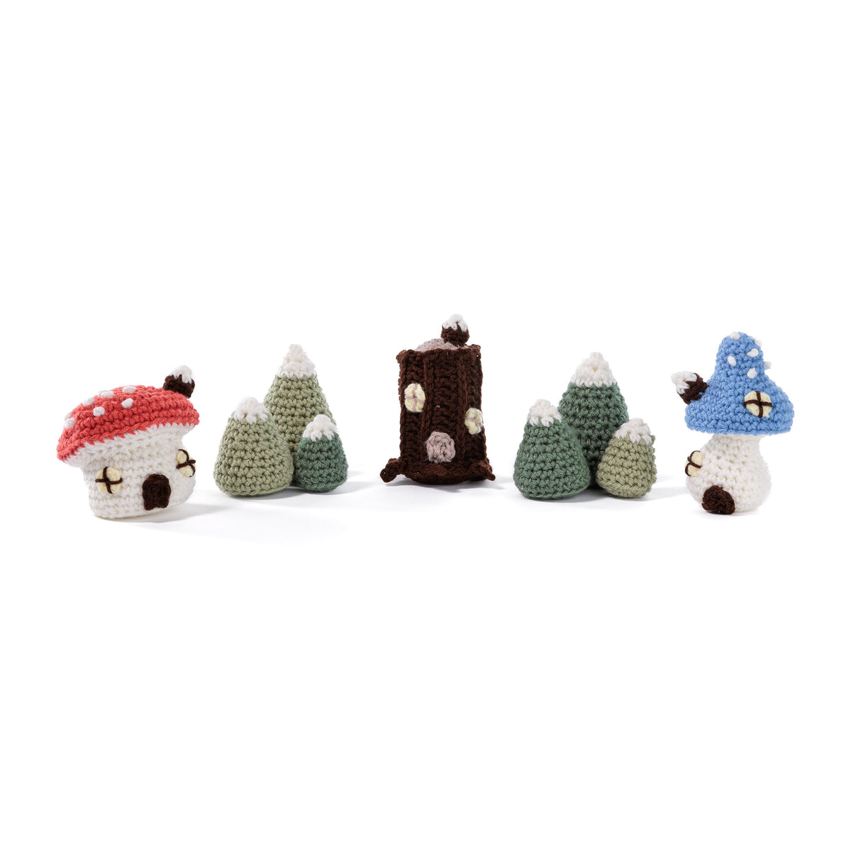 Toadstool Hollow Crochet Village Scene made using Red Heart yarn