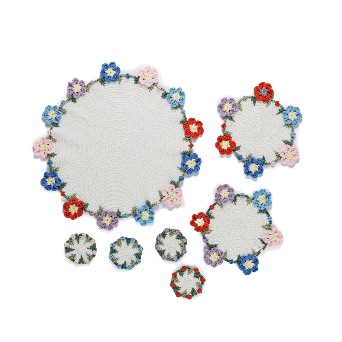 Bunch Of Flowers Crochet Table Set made using Red Heart yarn