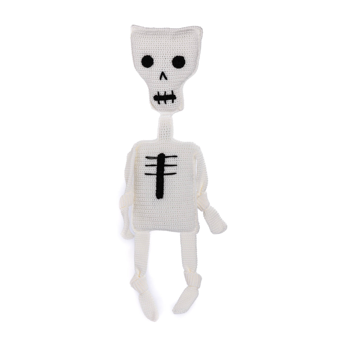 Crochet Mr. Bones Skeleton Pillow made using Red Heart yarn
