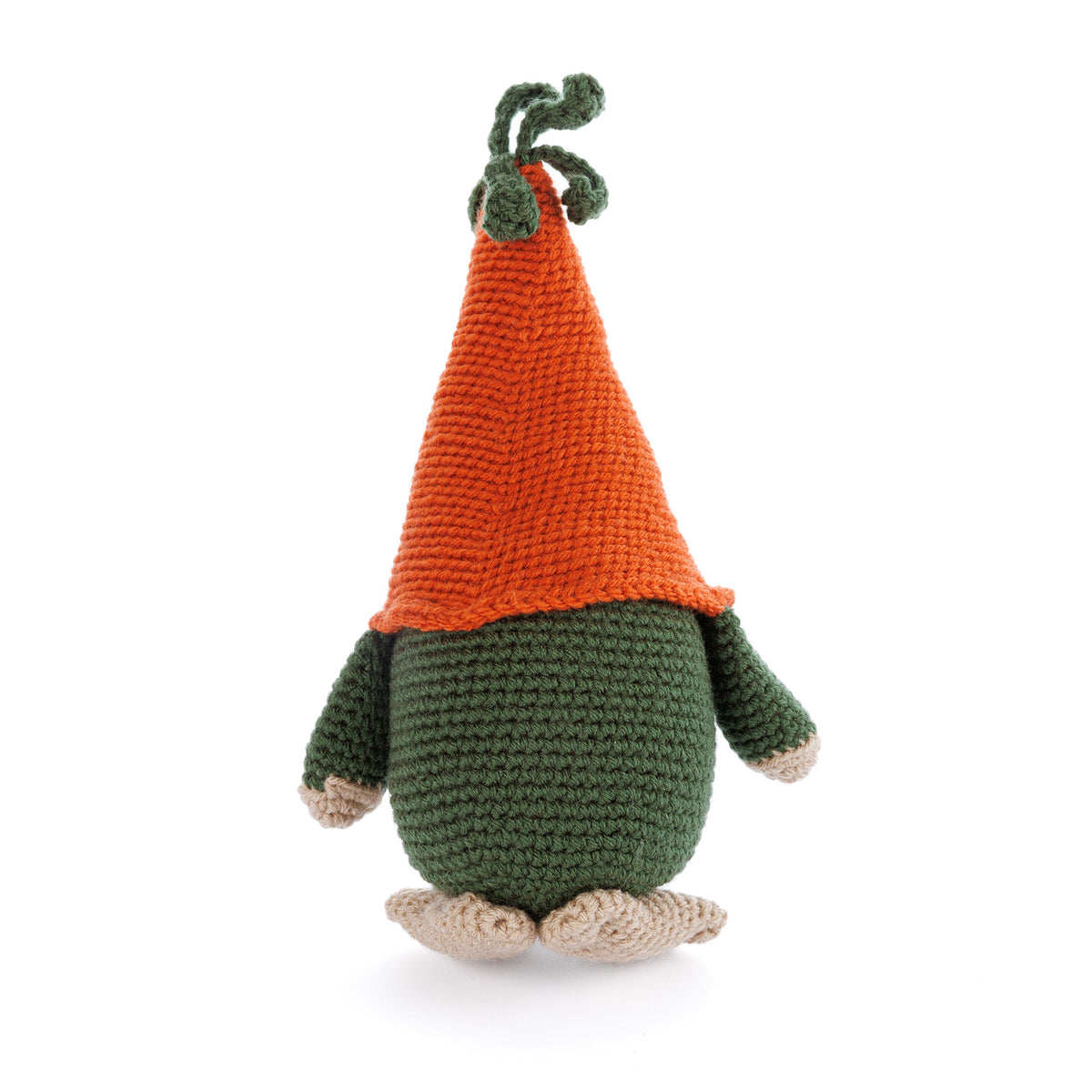 Crochet Carrot Gnome made using Red Heart yarn