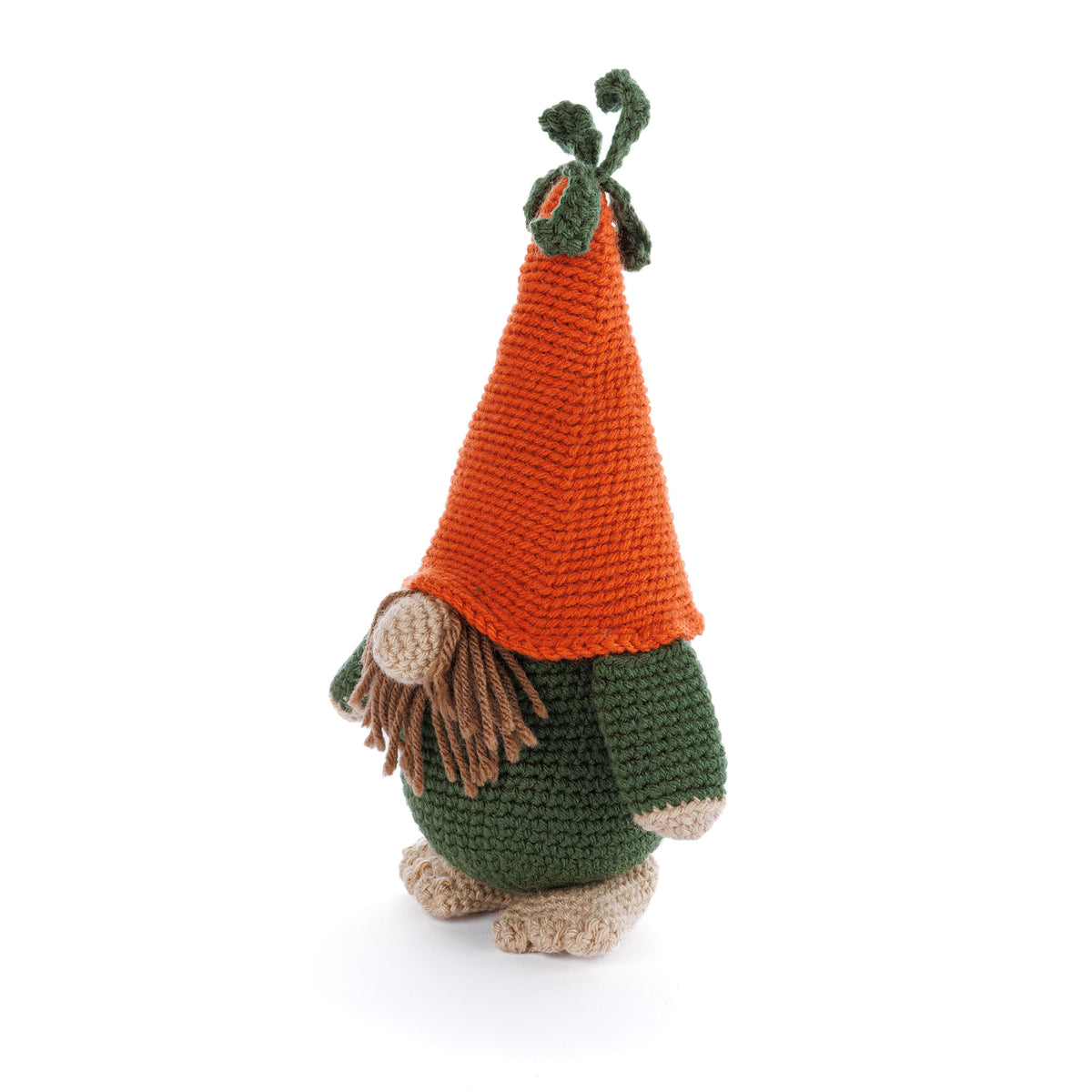 Crochet Carrot Gnome made using Red Heart yarn