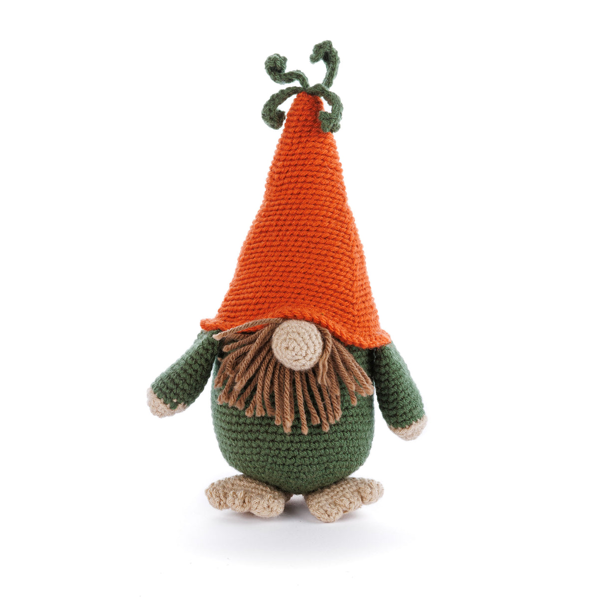 Crochet Carrot Gnome made using Red Heart yarn