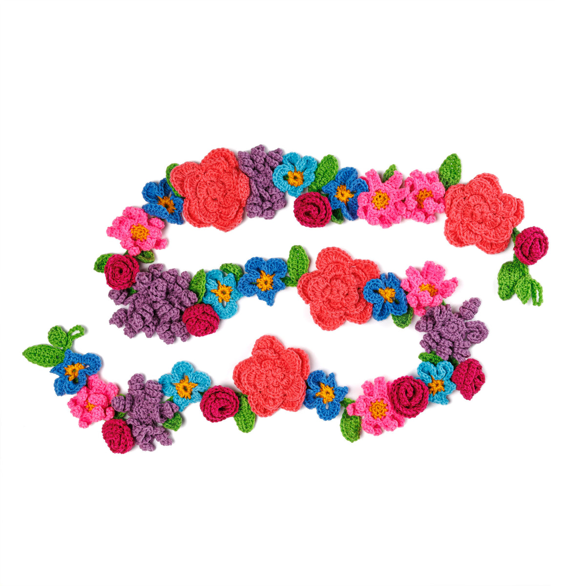 Crochet Floral Fiesta Garland made using Red Heart yarn