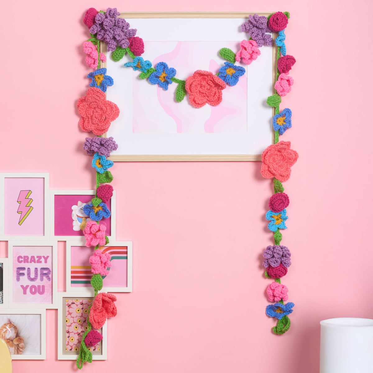 Crochet Floral Fiesta Garland made using Red Heart yarn