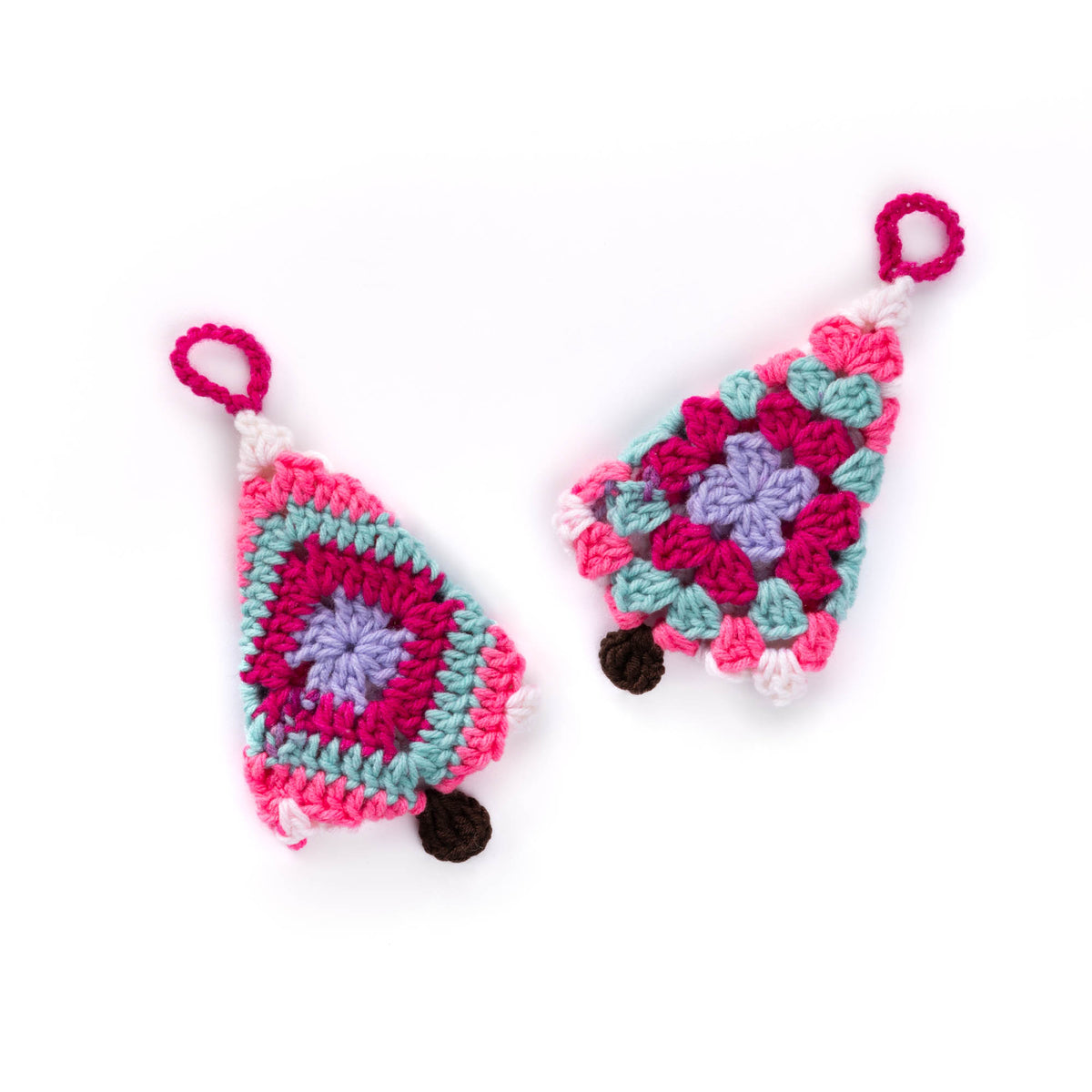 Crochet Granny Tree Ornaments made using Red Heart yarn