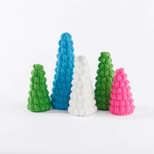 Crochet Bobble Holiday Trees made using Red Heart yarn