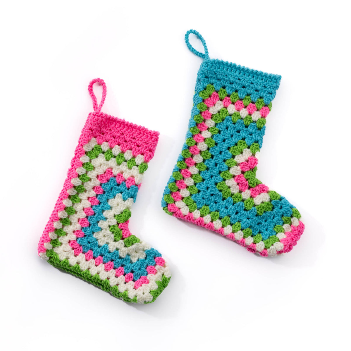 Crochet Hexi Christmas Stocking made using Red Heart yarn
